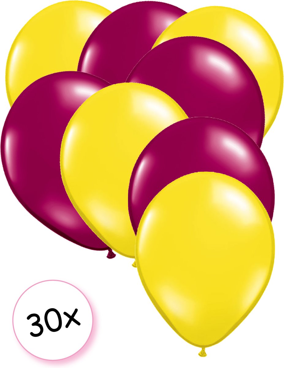 Ballonnen Geel & Fuchsia 30 stuks 27 cm